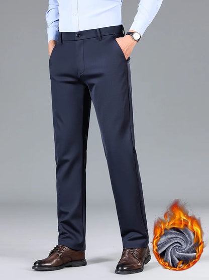 Winter Warm Fleece Thicken Suit Pants Men Straight Business Work Thick Flocking Plush Long Formal Trousers Male Plus Size 29-40