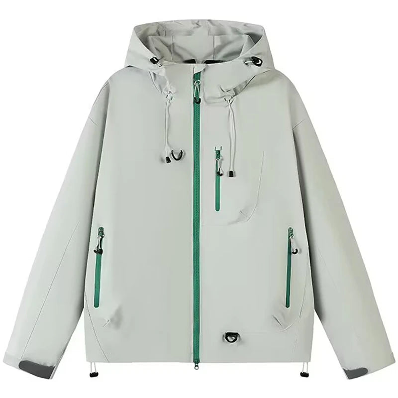 Outdoor Windbreaker Hooded Jacket Men Softshell Zip Up Windproof Waterproof Mountain Skiing Hiking Camping Jacket Autumn Coats