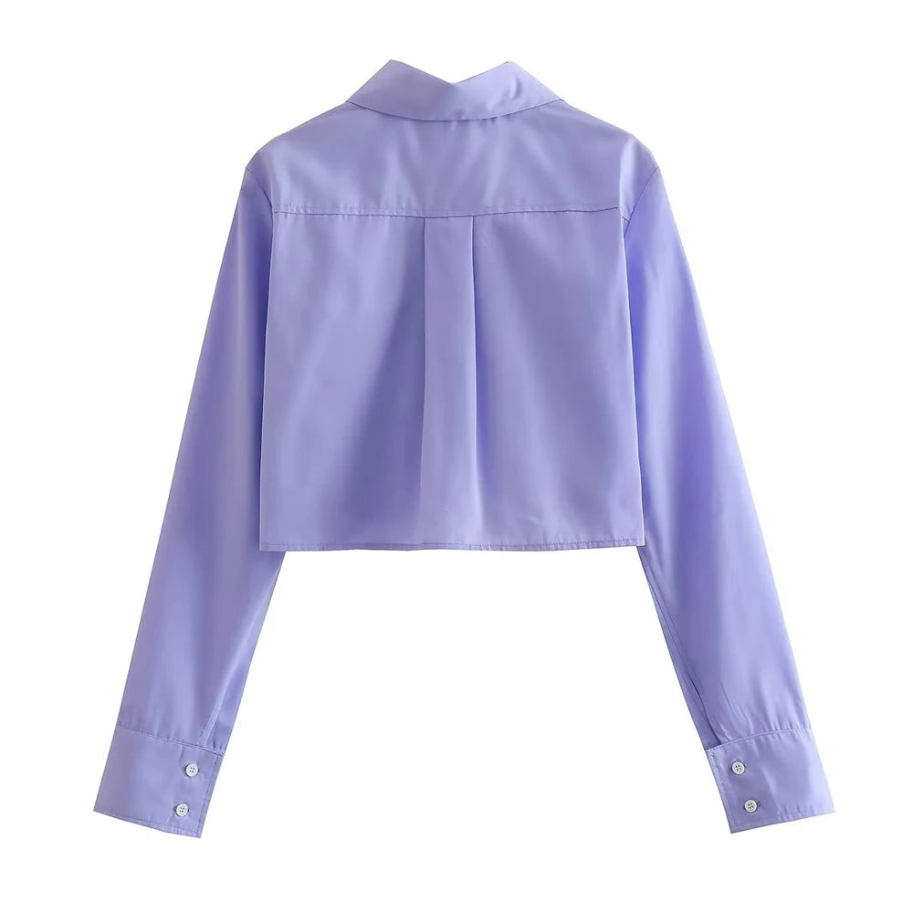 Women Fashion Loose Cropped Shirts Vintage Long Sleeve Front Button Female Blouses Blusas Chic Tops.