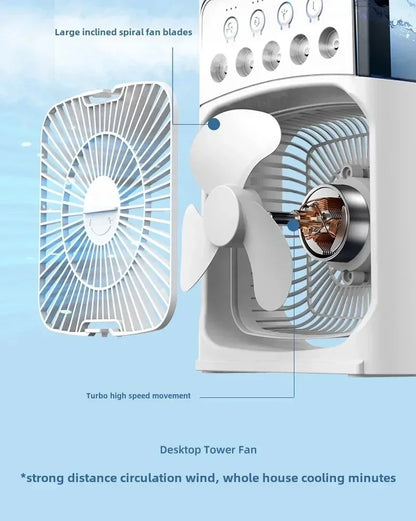 Portable Mini Fan 3 in 1 Cooler Home House LED USB Desk Bedroom Indoor Air Conditioner Humidifier Fans Summer Cool Living Room