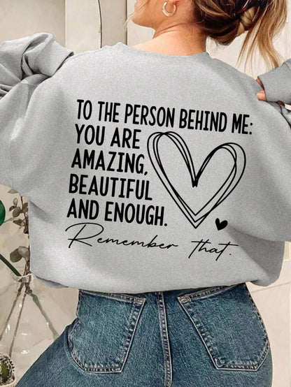 Casual Women Sweatshirt You Are Amazing Beautiful And Enough Letter Print Pullover Warm Soft Hoody Loose Crewneck Fleece Clothes.