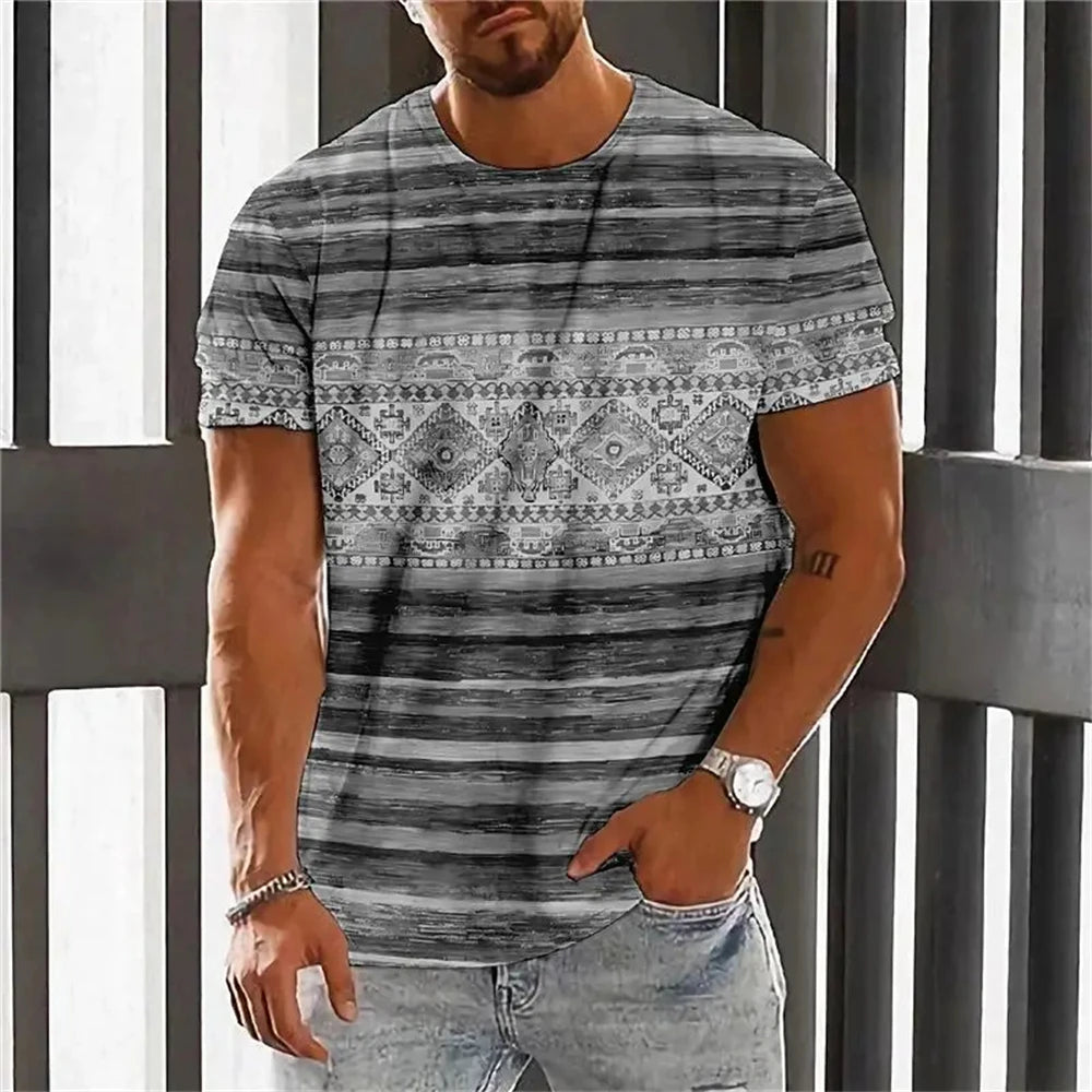 Bohemian 3D Print T Shirt for Men Ethnic O-Neck Short Sleeve Tops Geometric Harajuku Men's T-Shirt Loose Tees Shirt Man Clothing.