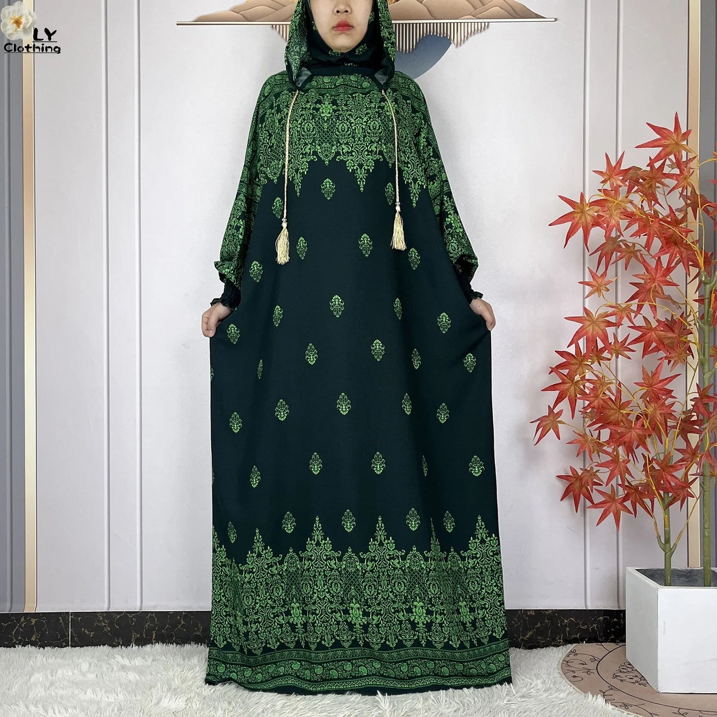 2025 Women Long Sleeves Dress Cotton Ramadan Abaya with Two Hats Muslim Women's Kaftan Dress Dubai Turkey Islam Prayer Clothing