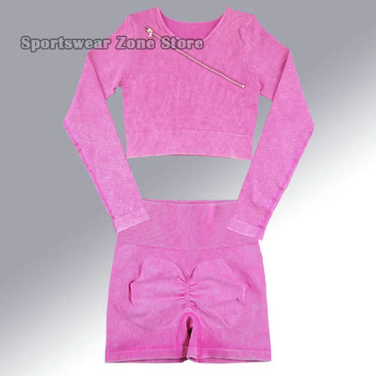 Yoga Suit High Waist Leggings Running Training Tights Sports Outfits Long Sleeve Crop Top Bra Seamless Fitenss Set Fitness Wear