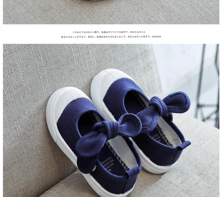 Korean Style Fashion Children Fashion Girls Canvas Shoes Versatile Bow Baby Kids Casual Shoes Simple Classic Candy Color Bowtie.