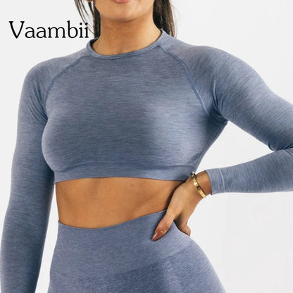 Seamless Workout Gym Training Shirts Long Sleeve Sports T-shirts Women Athletic Crop Sport Shirt Sportswear Yoga Clothes.