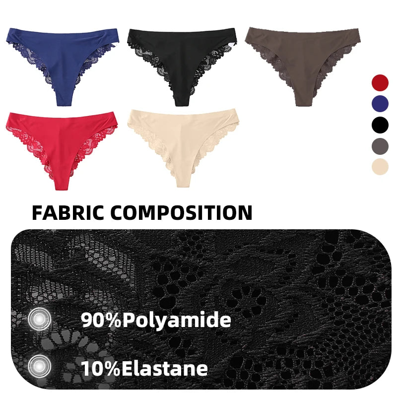 3PCS Women's Sexy Lingerie Panties Lace Plus Size Briefs Low Waist Underpants Intimates Seamless Briefs Silk Panty Women Tangas.