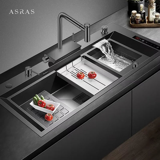 ASRAS Large Size Smart Purifying Kitchen Sink Handmade Step Sink Smart Purifying Kitchen Island Sinks 11550 NJH