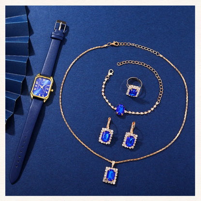 Luxury Fashion Square Women's Watches Brand Ladies Quartz Wristwatch Classic Simple Femme Blue Leather Band Relogio Feminino.