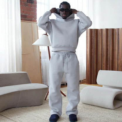 Men Cotton Vintage Tracksuit 2pcs Set Hoodies Straight Pants Casual Loose Hip Hop Sports Hooded Pullover Trousers Y2k Streetwear