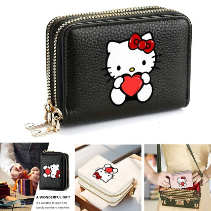 Hello Kitty Kuromi Zipper Wallet with Multi-slots PU Leather Slim Card Holder for Women Cute Gift with Bill Pocket.