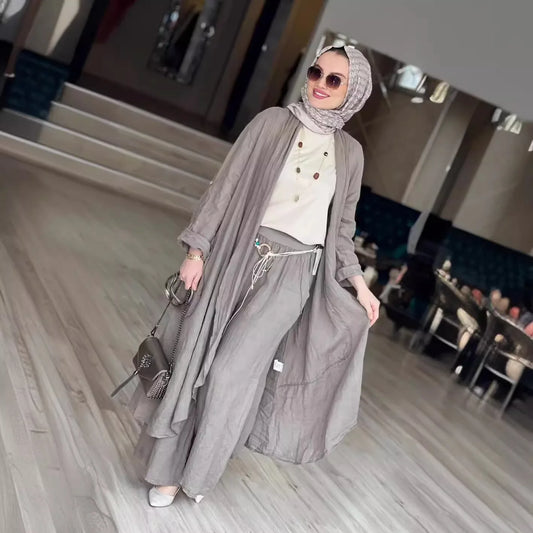 Eid muslimische Frauen Bluse zweiteiliges Set Abaya langes Hemd weites Bein Hose Anzüge Ramadan Arabisch Dubai bescheidene Musulman Ensembles