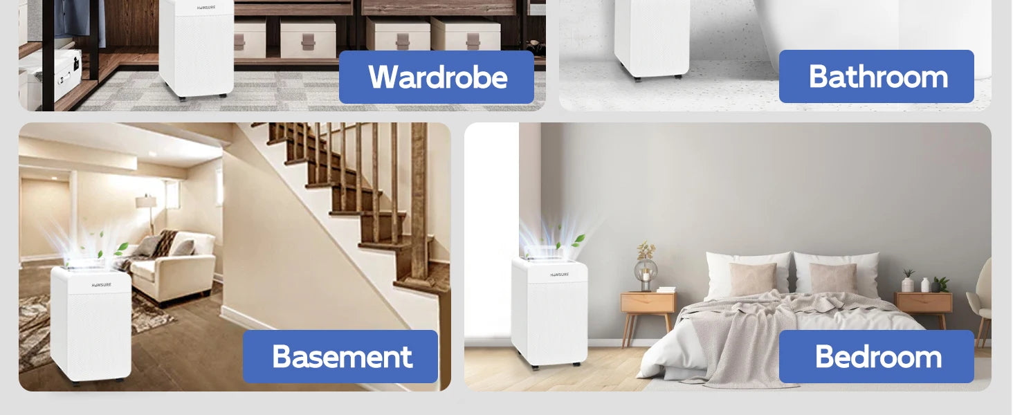 HUMSURE Electric Dehumidifier 25L/24H, Dehumidifier Basement Rooms with 5.5 Litre Water Tank, Timer, Automatic Defrosting.