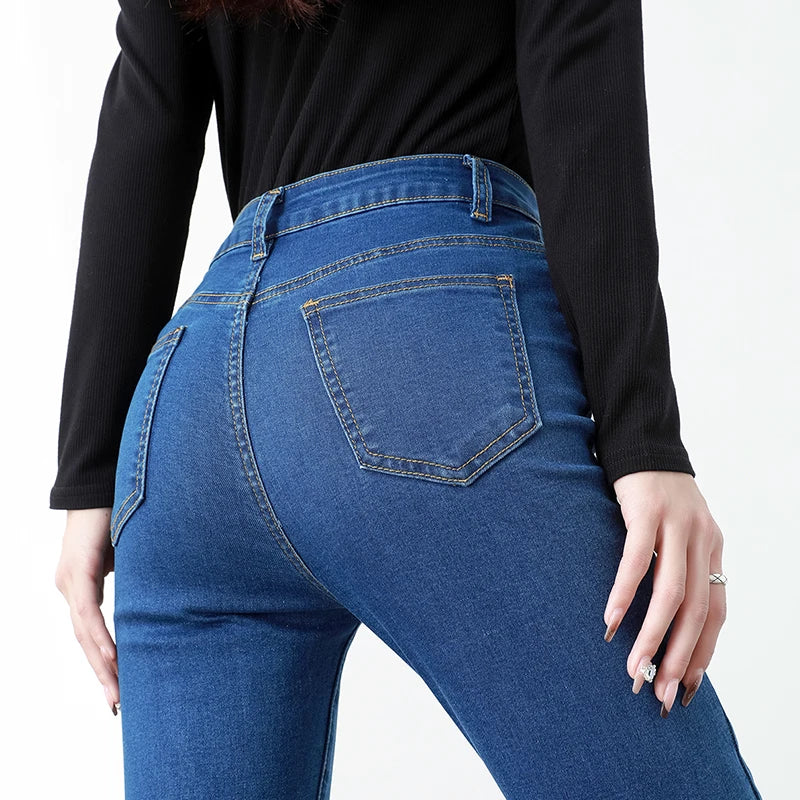 New Sexy Women Light Blue Slim Skinny Denim Jeans High Waist Elastic Mom Jeans Stretch Pencil Pants Streetwear Tight Trousers.