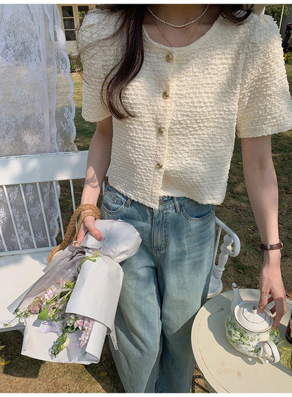 New Summer Short Sleeve O-Neck Women Shirt Sweet White Shirt Blouse Women Tops 2025 Blouses Shirts Blusas Para Mujer Blusa XL183.