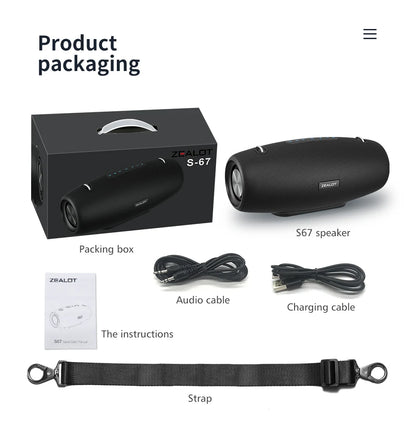 ZEALOT-S67 60W Portable Bluetooth Speaker Outdoor Party Speaker Big Loud Speaker Excellent Bass Performace 3D Speaker.