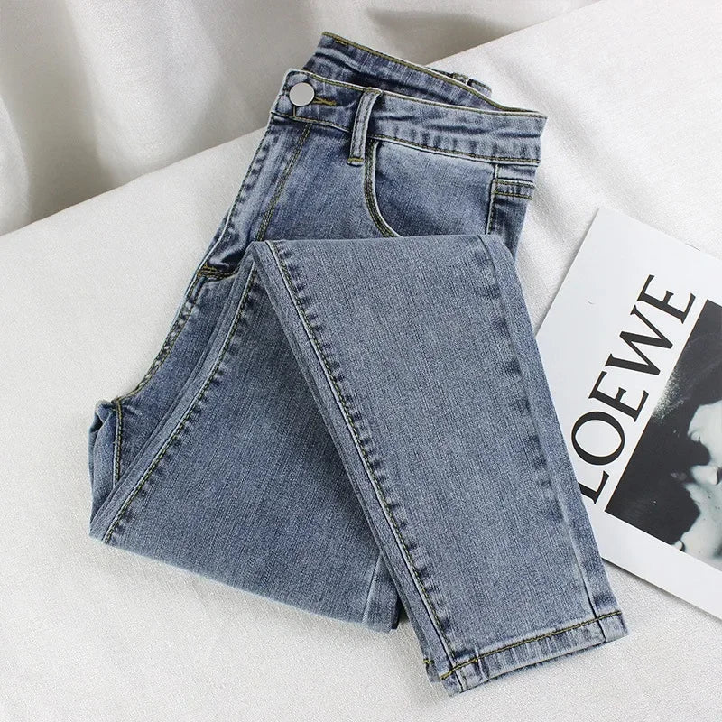 Black Grey Jeans Women's Spring Autumn Winter High-Waisted Petite Stretchy Tight Small Footed Pants Slimming Pencil Leggings