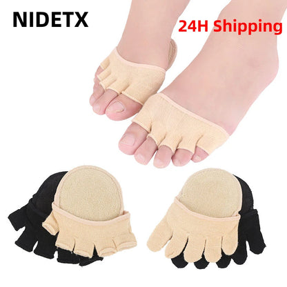 2Pcs=1Pair Toe Separator Foot Care Half Insoles Five Finger Socks Pads Bunion Sleeve Protector Hallux Valgus Forefoot For Women.
