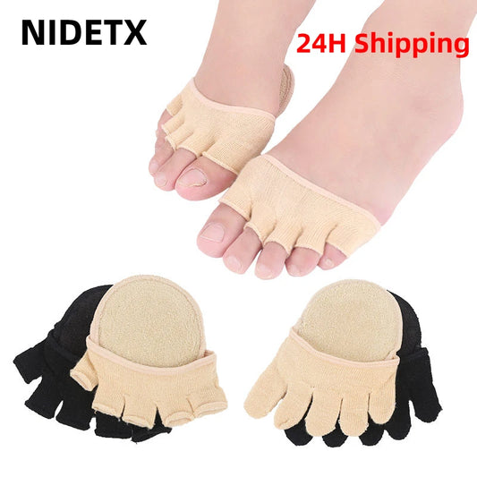 2Pcs=1Pair Toe Separator Foot Care Half Insoles Five Finger Socks Pads Bunion Sleeve Protector Hallux Valgus Forefoot For Women.