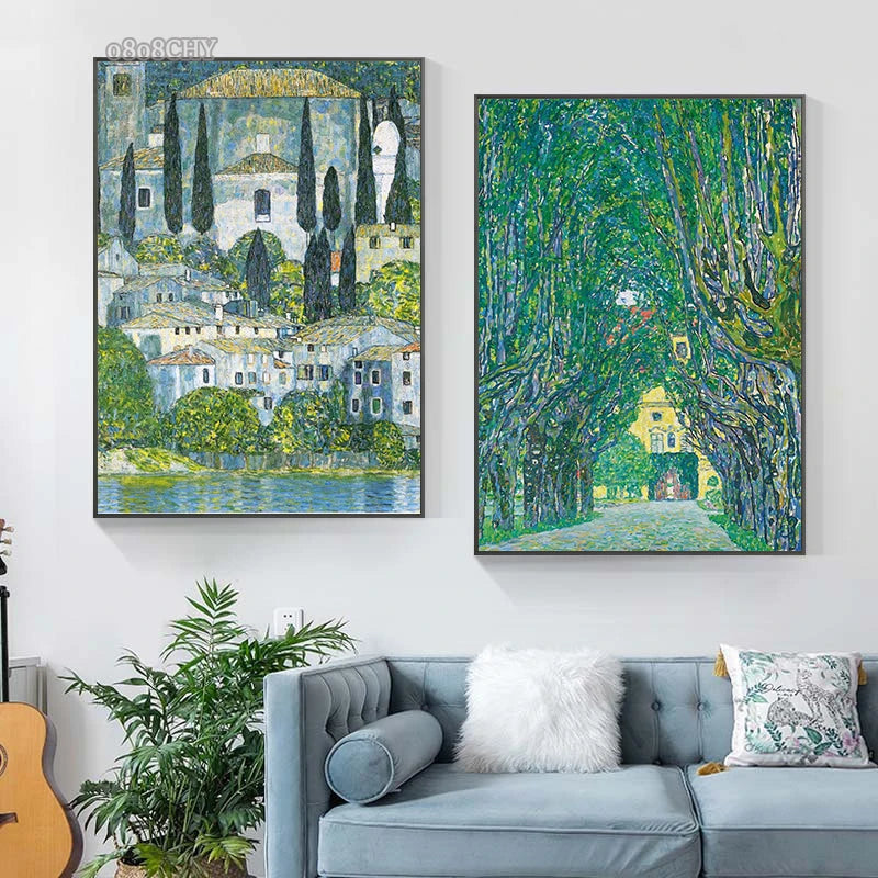 Gustav Klimt Flower Garden Sunflowers Church Canvas Oil Painting Abstract Plants Flowers Wall Art Poster Nordic Home Decor Mural.