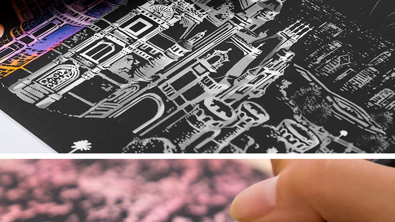 4PCS Scratch Art Paper World Landmarks Animals Painting Toy with Stylus Stress Relief Drawing Kids Adult Gift Glow in Dark Craft.