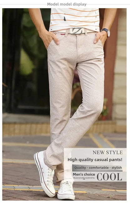 Summer Thin Men's Casual Pants Straight-Leg Loose-Fit Linen Trousers Youth Men's Pants Direct From Manufacturer Wholesale.