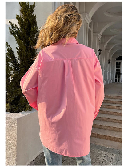 New Long Sleeve Ladies Tops Blouses Button Down Casual Shirt Women Turn-down Solid Collar Loose Blouse Women.