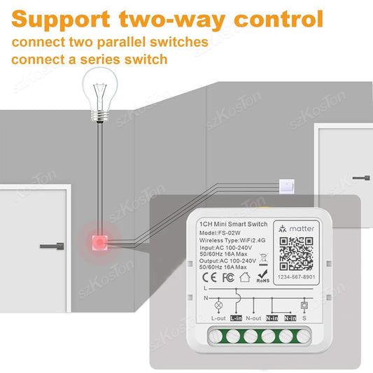 Matter WIFI Smart Switch 1-Kanal-Modul Automatisierungsrelais Smart Breaker Sprachsteuerung Homekit Siri Alexa Google Home.
