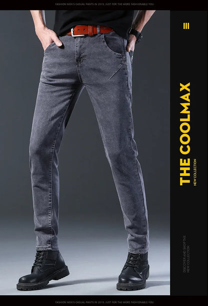 Frühling Herbst Xintang Denim Jeans Herren Slim Fit Casual Trendy Modische Alltagskleidung Blau Gerade Bein Hosen Elastische Taille