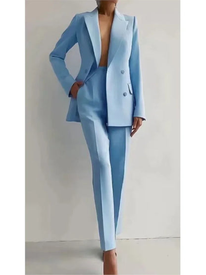 Spring Casual Long Sleeve Suit Set Autumn Elegant Office Lady Solid Slim Tops Blazer Pants Two Piece Sets Women Outfit 2025.