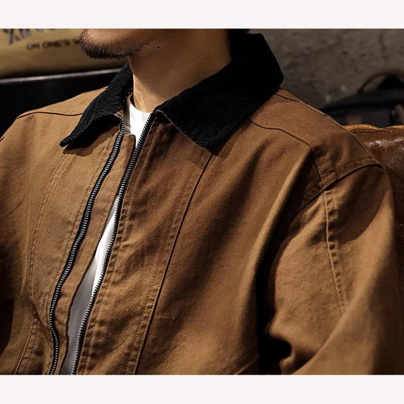 Men Spring Autumn Washed Cotton Loose Casual American Retro Cargo Jacket Man Streetwear Cityboy Coat Outerwear Varsity Jacket.