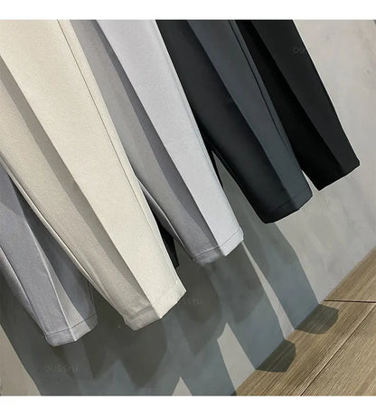 2025 Autumn Winter Men's Casual Pants Suit Pant Slim Fit Work Elastic Waist Jogging Business Trousers Male Black Plus Size 40 42.