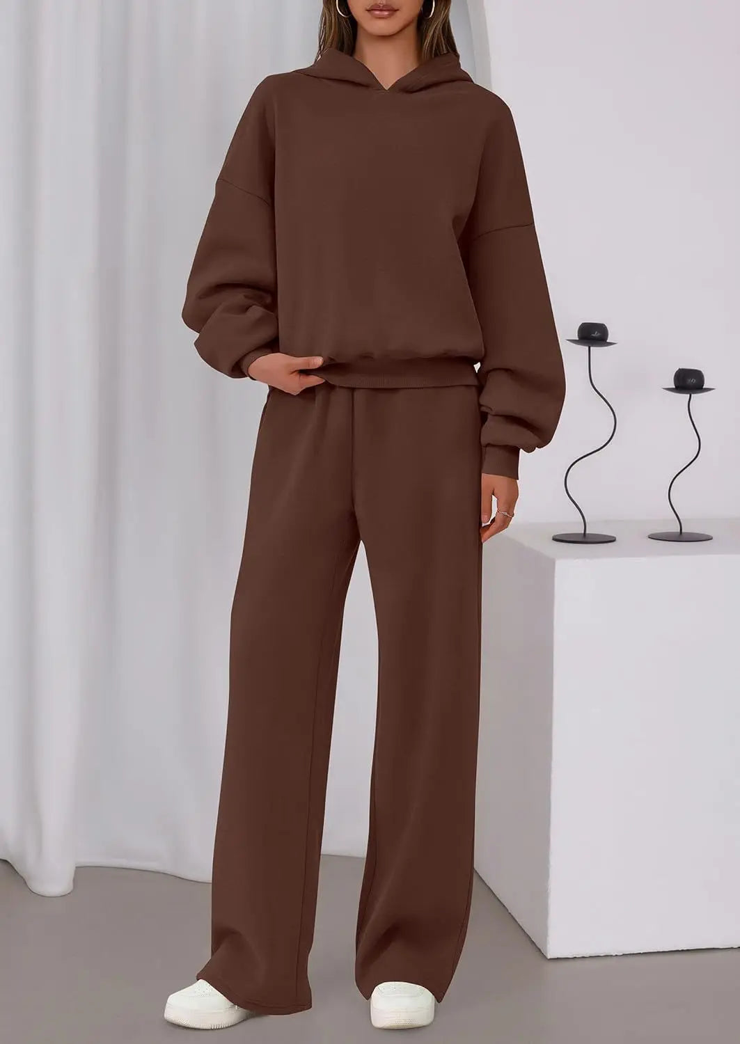 Sport Stil Lose Anzug Herbst Winter Vielseitige frauen Lange-ärmeln Pullover Sweatshirt Sport Breite bein Hosen Zwei-stück Set