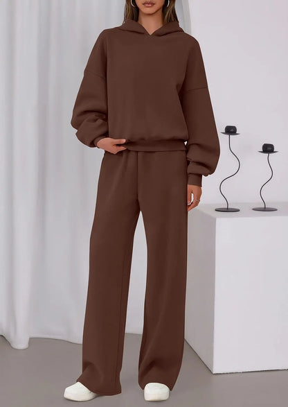 Sport Stil Lose Anzug Herbst Winter Vielseitige frauen Lange-ärmeln Pullover Sweatshirt Sport Breite bein Hosen Zwei-stück Set