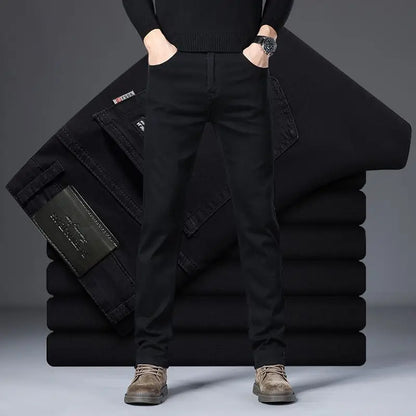 New Style Jeans Black Men's Slim Korean Style Comfortable Straight Leg Elastic Mid Waist Pants Autumn Winter Casual Denim Pants.