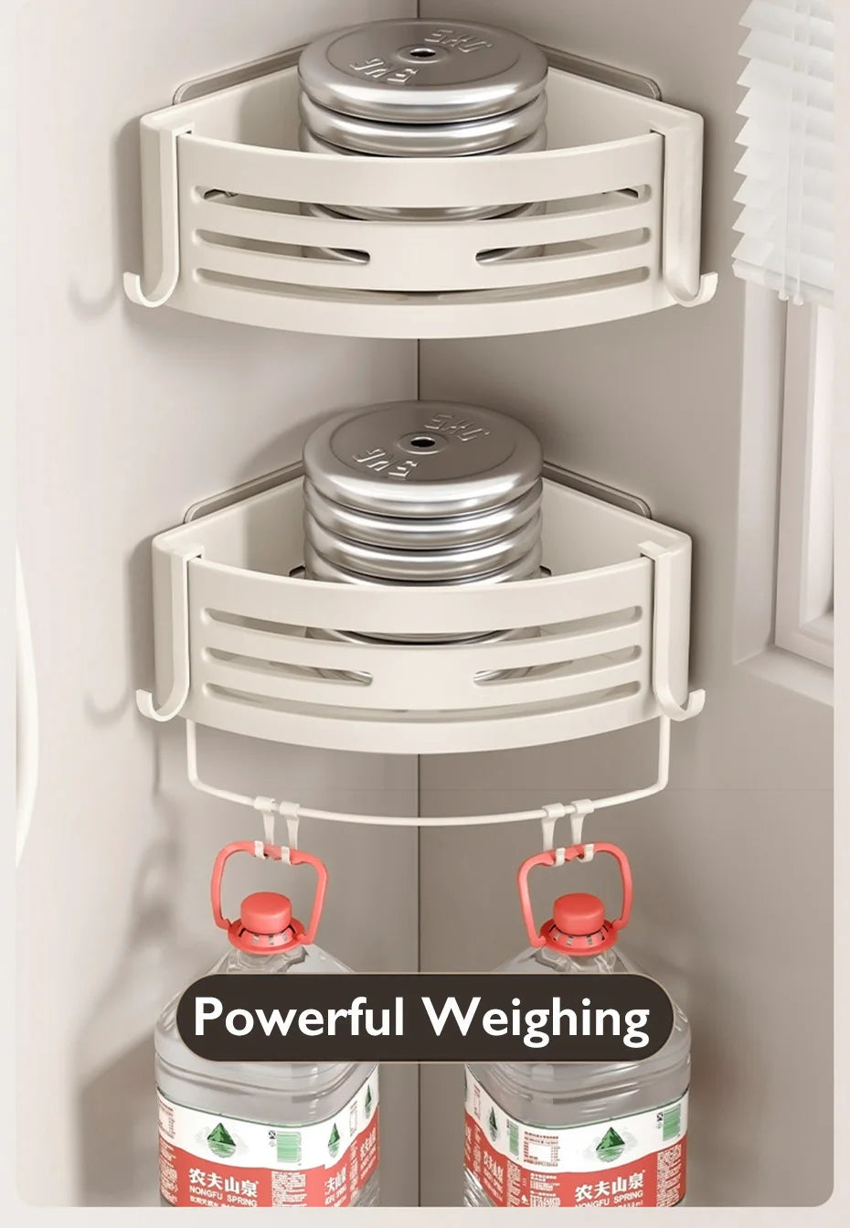 Weiße Badezimmerregale mit Handtuchhalter und Haken, Shampoo-Make-up-Aufbewahrungsorganisator, selbstklebendes, an der Wand montiertes Dusch-Eckregal