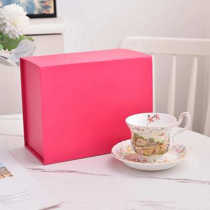 Coffee Cup and Saucer Set Month Flower Mug Bone China Drinking Set Ceramic Cup and Saucer Home Teacup Dessert Saucer Gifts