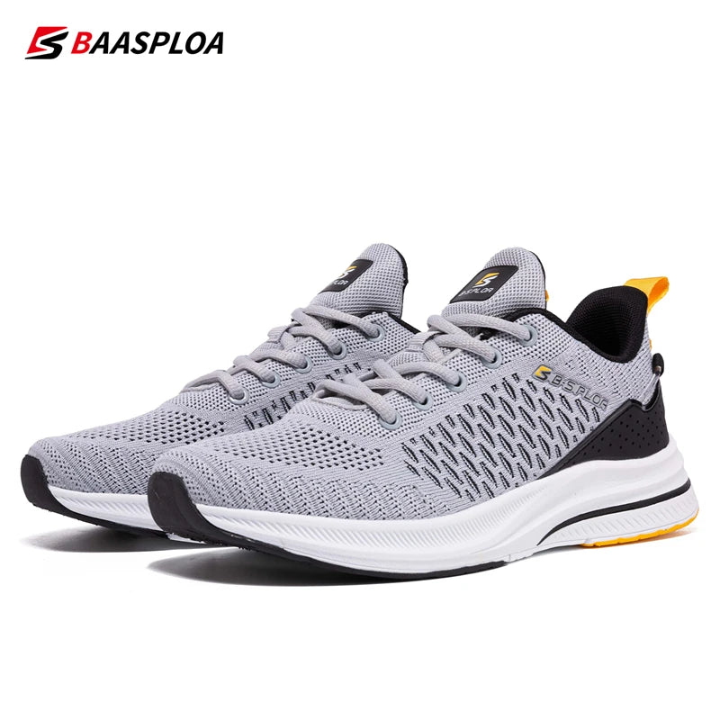 Baasploa Men's Running Shoes New Fashion Lightweight Mesh Breathable Walking Shoes Male Outdoor Casual Lace-Up Sports Shoes.