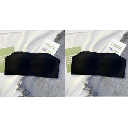 2Pcs/Set Strapless Bras For Women Push Up Bra Non-wire Bra Glossy Brassiere Seamless Underwear 1/2 Cup Padded Sexy Lingerie