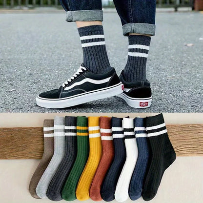 5 Pairs Of Men's Socks, Autumn And Winter Vintage Fun Fashion Athletic Socks, Sports Trend Socks.