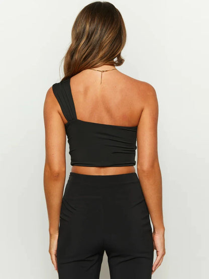 Tossy Sexy One Shoulder Twist Bandage Top Women Sleeveless Front Cut Out Criss Cross Casual Backless Club Party Crop Top Lady.