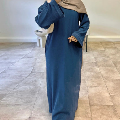 Warm Arabic Corduroy Abaya Dress for Women Ramadan Dubai Women Modest Muslim Coat Winter Islam Clothing New Turkey Solid Robe