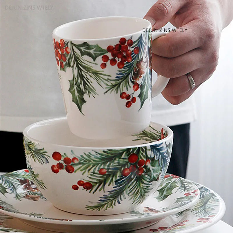 1PC Creative Kitchen Ceramic Plates Exquisite Christmas Tableware Steak Pasta Salad Plates High-quality Ceramic Dinner Plates.