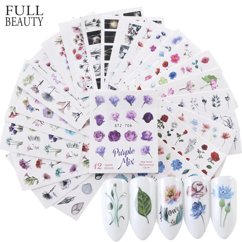 1Set Watercolor Xmas Flower Sticker Nail Decal Set Flamingo Letter Design Gel Manicure Decor Water Slider Foil CHSTZ683-706-1.
