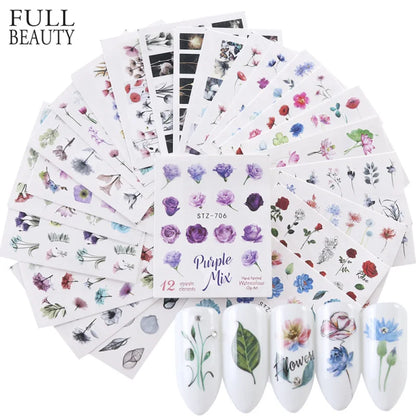 1Set Watercolor Xmas Flower Sticker Nail Decal Set Flamingo Letter Design Gel Manicure Decor Water Slider Foil CHSTZ683-706-1.