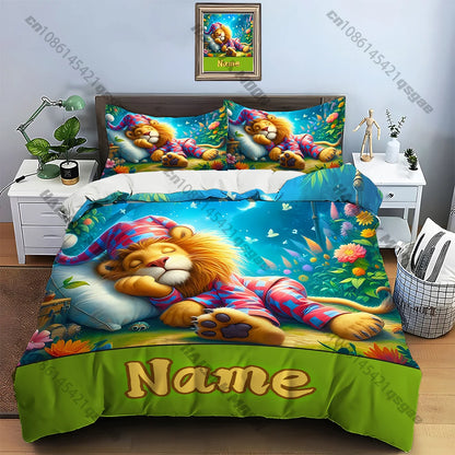Cartoon Lion Print Bedding Set Duvet Cover 1 Duvet Cover 2 Pillowcases Adult and Kids Bedding Set Luxury.