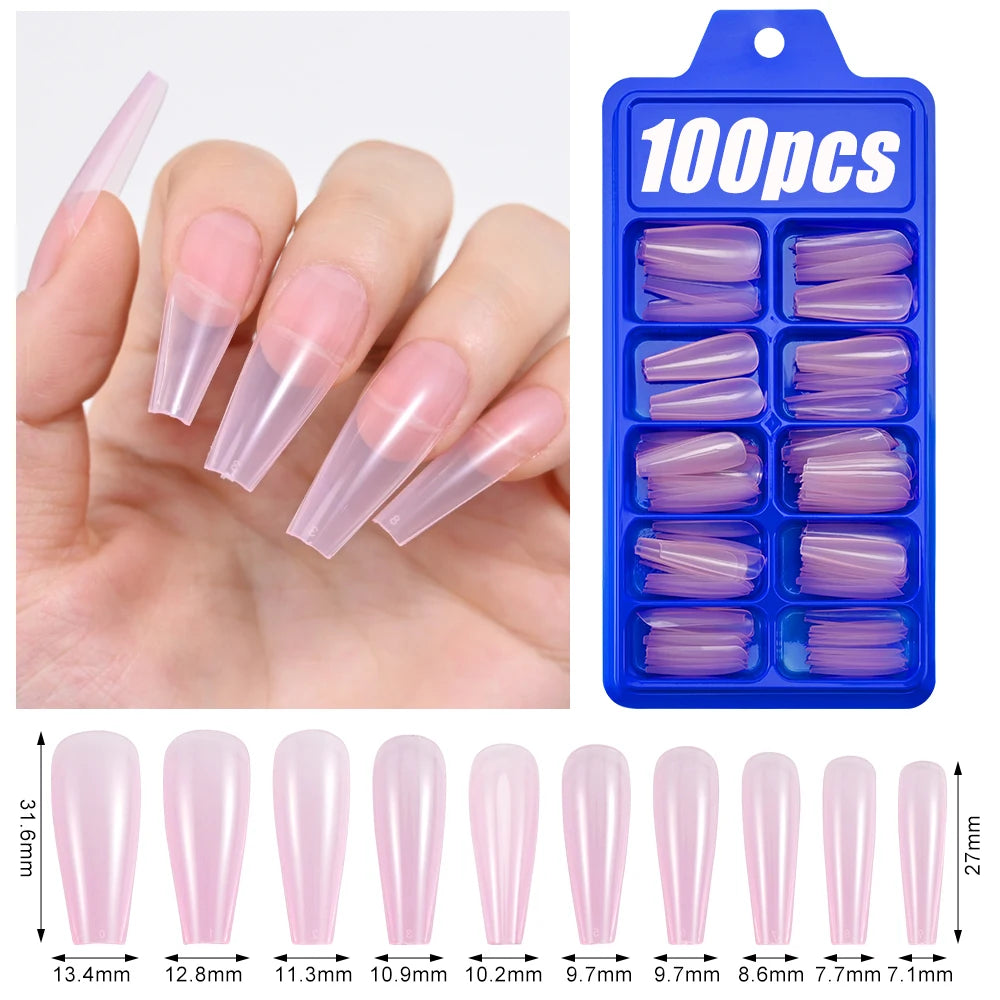 100Pcs Light Pink Press on Nails Short Medium Square Wearable Fake Nails Tips 10 sizes Full Cover False Nails Finger Decoration