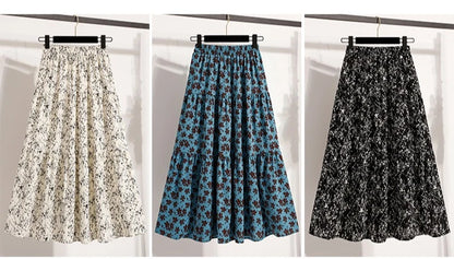 Zjaiss Autumn 2025 Floral Pleated A- Line Skirt Vintage Draped Elegant Chinese Style Women's Half-length Skirts With Lining.