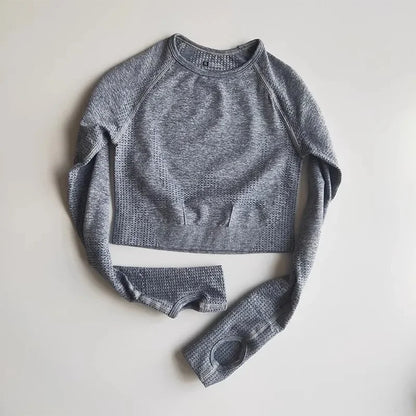 Seamless Shirts Crop Top Long Sleeves Shirts for Women Sports Fitness Gym Clothing Workout Tops Sports Shirts.