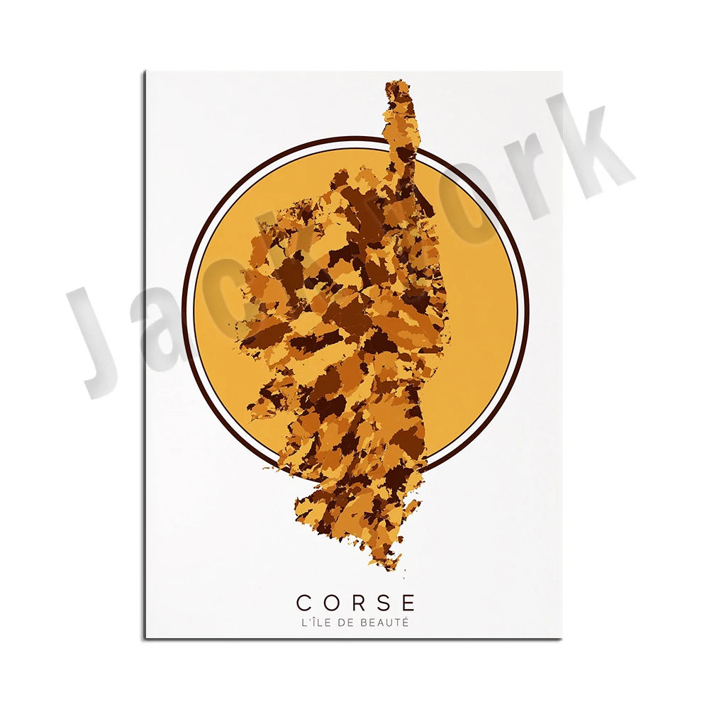 Corsica topographic map print, Corsica cities, France Corsica map print, road map art poster modern wall art decor.